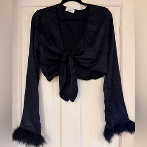 Sage the Label Crop Tie Feather Top Large